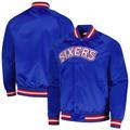 Men's Mitchell & Ness Royal Philadelphia 76ers Hardwood Classics Throwback Wordmark Raglan Full-Snap Jacket