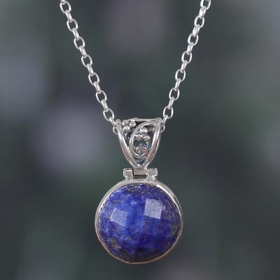 '14-Carat Faceted Checkerboard Lapis Lazuli Pendant Necklace'