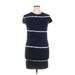 ATM Casual Dress - Bodycon High Neck Short sleeves: Blue Print Dresses - Women's Size X-Large