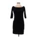 Ambiance Casual Dress - Mini Boatneck 3/4 sleeves: Black Solid Dresses - Women's Size Large