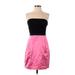 BCBGMAXAZRIA Cocktail Dress - Sheath Strapless Sleeveless: Pink Print Dresses - Women's Size 4