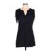 Express Casual Dress - Shift V Neck Short sleeves: Black Print Dresses - Women's Size Large