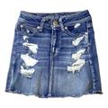 American Eagle Outfitters Skirts | American Eagle Outfitters Jean Skirt High Rise Stretch Womens Size 0 Distressed | Color: Blue | Size: 0