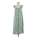 Ann Taylor LOFT Casual Dress - Midi Scoop Neck Sleeveless: Green Print Dresses - Women's Size Small Petite