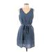 Shein Casual Dress - A-Line V Neck Sleeveless: Blue Print Dresses - Women's Size Large