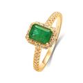 Lieson Women's Ring Engagement, 14ct Gold Rings Women Rings Promise Elegant Halo 4 Prong Rectangular Emerald with Diamond Anniversary Rings Yellow Gold Ring Size L 1/2