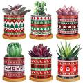 Tioncy 6 Pcs Christmas Plant Pots 3'' Christmas Plastic Planters for Indoor Plants Plastic Planters with Drainage and Bamboo Tray Plant Pot Set Plant Containers for Outdoor Planters