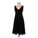 Anne Klein Casual Dress - A-Line V Neck Sleeveless: Black Solid Dresses - Women's Size 2