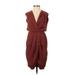 Express Casual Dress - Wrap Plunge Sleeveless: Burgundy Print Dresses - Women's Size 2X-Small