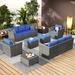 Rosecliff Heights Cassville 12 Piece Rattan Complete Patio Set w/ Cushions in Gray/Blue | Wayfair 5EFB1C96534B4394ABFBE13C322842C7