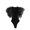 Willshela-Costumes de batterie à volants noirs pour femmes col rond vintage fibre féminine dame