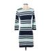 French Connection Casual Dress - Bodycon High Neck 3/4 sleeves: Blue Color Block Dresses - Women's Size 4