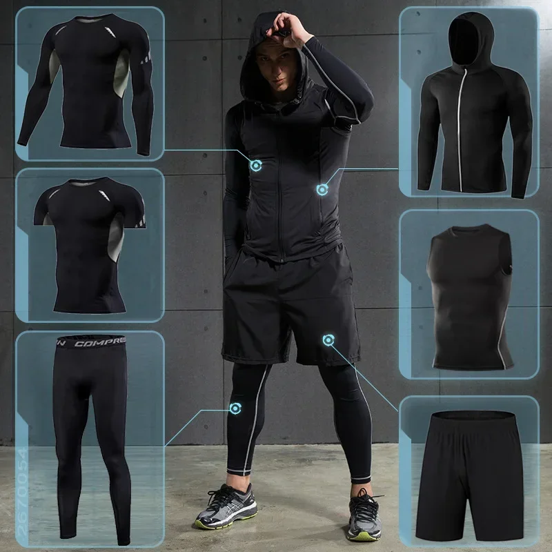 Set da corsa per uomo Abbigliamento sportivo stretto da palestra abbigliamento sportivo da uomo Tuta da allenamento attillata Abbigliamento sportivo da jogging fitness Tute sportive da compressione