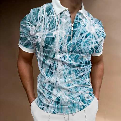 Herrenmode Polos hirts Sommer Gletscher Muster Reiß verschluss Herren Polos hirt solide T-Shirt