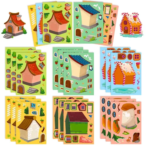 6-24 Blatt Kinder DIY Puzzle Aufkleber Pack machen Sie Ihr eigenes Haus verkleiden Aufkleber
