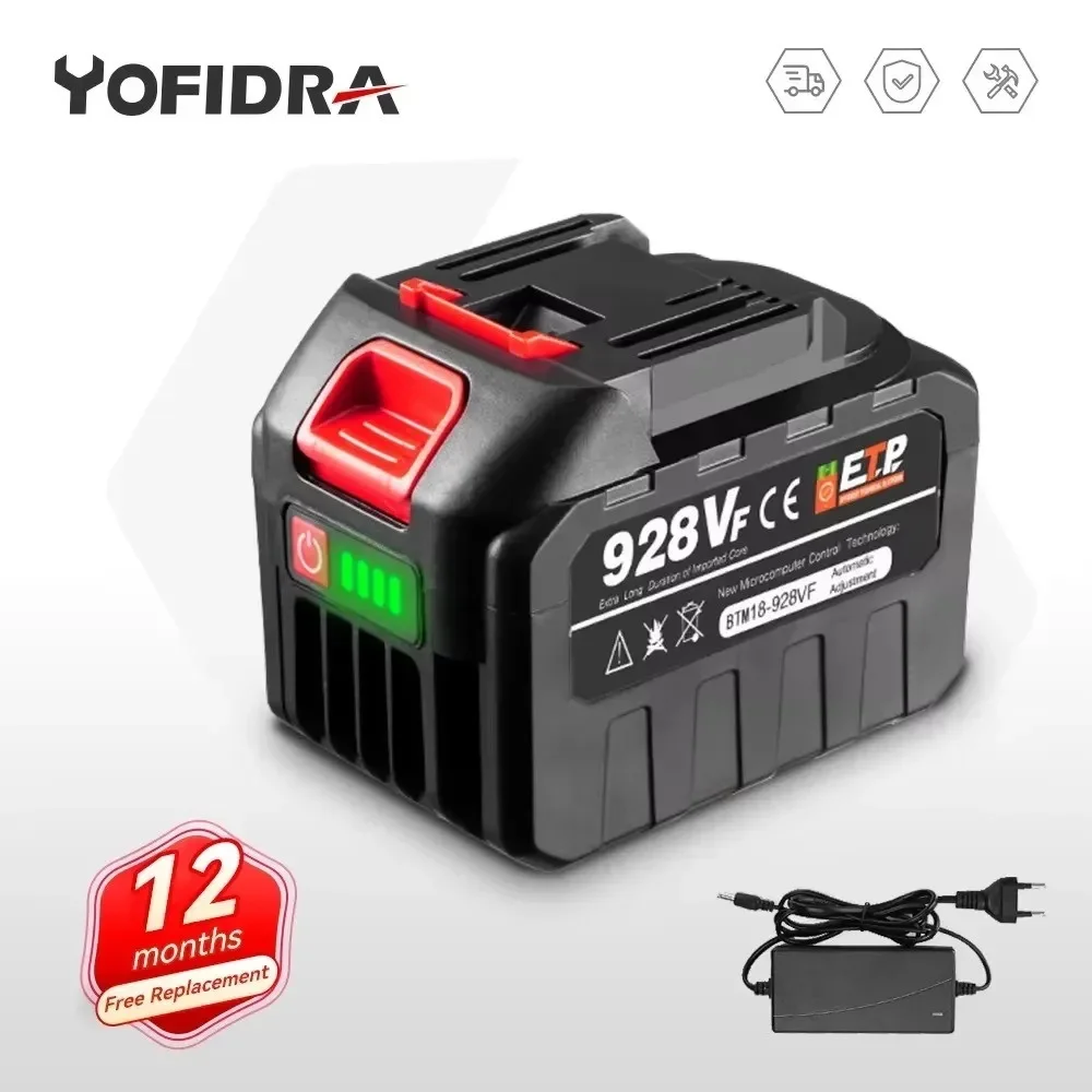 Yofidra 18-21V 150000 mAh 22500 mAh wiederaufladbare Lithium-Ionen-Ersatzbatterie für bürstenlose elektrische Bohrmaschine, Schraubenschlüssel, Gebläse, Elektrowerkzeug Image