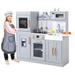 Kids Kitchen Playset Wooden Chef Pretend Play Set with 20 PCS Cookware Accessories Wooden Cookware Pretend with Ice Maker Microwave Oven Hood Sink Real Lights & Soundsï¼ŒGray