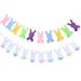 2 Sets Rabbit Shape Easter Banner Colorful Bunny Garland Rabbit Bunting Pompon Flag Party Supplies(1 Set Colorful Rabbit with White Pompon and 1 Set White Rabbit with Colorful Pompon)