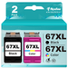 67XL Ink Cartridges for HP 67 Ink Cartridge Printer Ink 67 XL for HP Deskjet 2700 2700e 2755 2755e 4100 4100e 4155 4155e Envy 6055 6055e 6455 6400 6000 6458 (1 Black 1 Tri-Color)