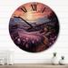 Designart "Countryside Lavender Landscape Patchwork I" Landscapes Oversized Wood Wall Clock