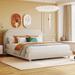 Full/Queen Size Teddy Fleece Upholstered Platform Bed with Headboard, Stylish Curve-Shaped Design Solid Wood Frame for Bedrooms