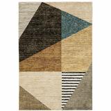 6' X 9' Gold Brown Blue Charcoal Rust And Beige Geometric Power Loom Stain Resistant Area Rug - 3'6"