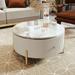 Modern Coffee Table with 2 Large Drawers, Round Coffee Table with 4 Metal Legs, Center Table Accent Table for Living Room, Home