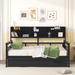 Twin/Full Size Platform Bed Daybed with Side Bookcase, Wood Sofa Bed Frame with 2 Storage Drawers for Office/Living Room/Bedroom