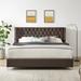 Brown Modern Velvet Upholstered Bed, Button-Designed Headboard, King