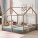 Kids House Bed Twin Montessori Floor Bed with Rails, Metal Double Twin Platform Bed Frame for 2 Girls Boys, Two Shared Beds,Gold