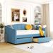 Blue Velvet Upholstered Twin Size Daybed, Two Drawers, Elegant Design