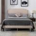 Beige Modern Linen Upholstered Platform Bed, Nailhead Trim, Easy Assembly