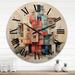 Designart "City Cubic Street Art" Cubism Oversized Wood Wall Clock