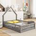 Twin/Full Montessori Toddler Floor Bed Frame, Modern House-Shaped Bed Frame with Fence and Full-Length Guardrails for Girls Boys