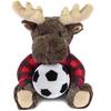 DolliBu Moose Stuffed Toy with Soccer Ball Plush and Red Plaid Hoodie - 10 inches