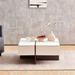 Modern White+Walnut Coffee Table with 4 Pull-out Drawers, Square Coffee Table High Gloss End Side Table with Storage