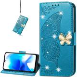for Samsung Galaxy A04s/Galaxy A13 5G Wallet Case 3D Butterfly Flower PU Leather with Credit Card Slots Holder Case for Samsung Galaxy A13 5G/Galaxy A04s Rhinestone Blue