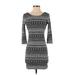 Ya Los Angeles Casual Dress - Bodycon Scoop Neck 3/4 sleeves: Gray Dresses - Women's Size Small