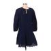 Gap Casual Dress - Mini Tie Neck 3/4 sleeves: Blue Print Dresses - Women's Size Small