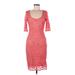 Belle Badgley Mischka Casual Dress - Sheath Scoop Neck 3/4 sleeves: Pink Print Dresses - Women's Size 6