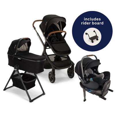 Nuna DEMI Next Stroller with Rider Board + DEMI Grow Bassinet with Stand + PIPA RX Travel System Bun