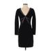 BCBGMAXAZRIA Casual Dress - Sheath Plunge Long sleeves: Black Solid Dresses - Women's Size Small