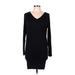 DKNY Casual Dress V Neck Long sleeves: Black Print Dresses - Women's Size Medium