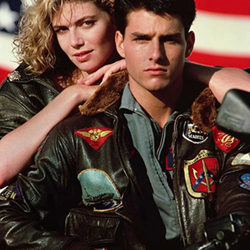 Top Gun G1 Bomber Jacken braun schwarz Stickerei Logo klassische Tom Cruise Motorrad Mantel Lamm kragen für Männer Kuhhaut Mantel