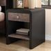 Mid Century Modern Style One-Drawer Nightstand for Bedroom with Open Storage Shelve, Walnut and Black