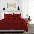 Twin/Twin XL Size Microfiber Duvet Cover Multi Ruffle Ultra Soft & Breathable 3 Piece Luxury Soft Wrinkle Free Cooling Sheet (1 Duvet Cover with 2 Pillowcases Burgundy)