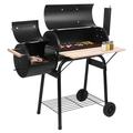 Outdoor BBQ Grill with Wheels Charcoal Grill with Offset Smoker Barrel Charcoal Grill with Side Table for Garden Patio Backyard Cooking Black