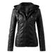 Noarlalf Womens Winter Coats Tops Zip Jacket Women s Belt Collar Leather Slim Suit Stand Coat Motorcycle Women s Coat Leather Jacket Womens Jacket Black M