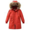 Kids Parka Jacket Girls Boys Hooded Puffer Down Coat Child Winter Thick Warm Jacket Windproof Zipper Hooded Coat Outerwear Orange 170