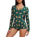 Women Christmas Long Sleeve Bodycon Jumpsuit Sexy V Neck Button Bodysuit Shorts One Piece Pajama Rompers Overall Sleepwear